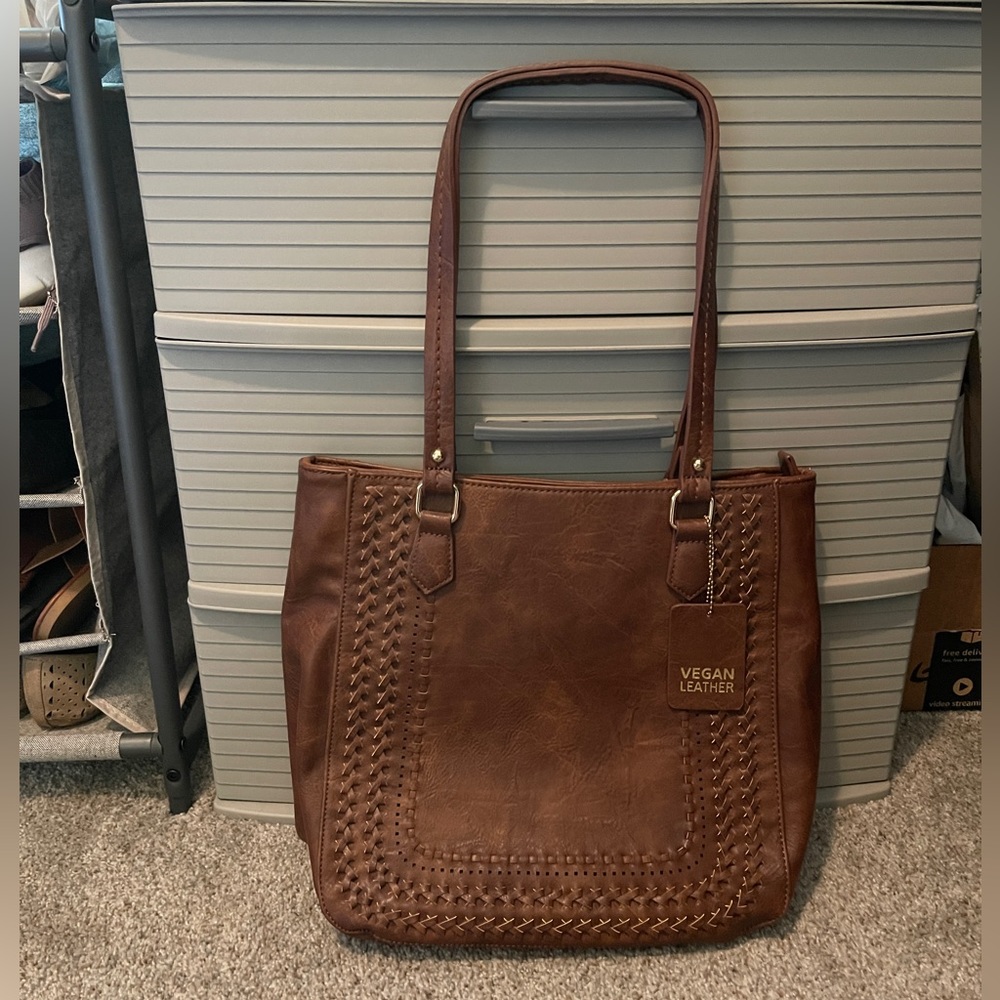 Like new brown vegan leather Madison West shoulder bag.